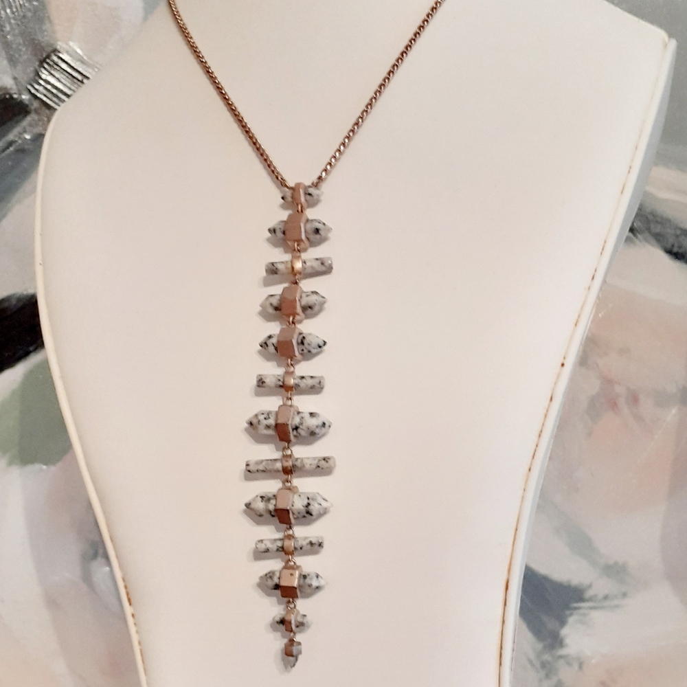 Kendra Scott Samantha Granite and Rose Gold Slide Adjustable Necklace